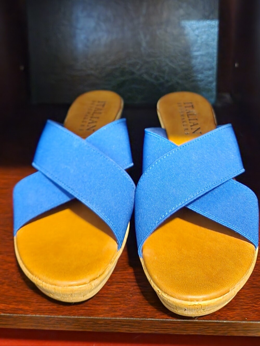 Italian Shoemakers Royal Blue Cork Wedge Slides Size 7